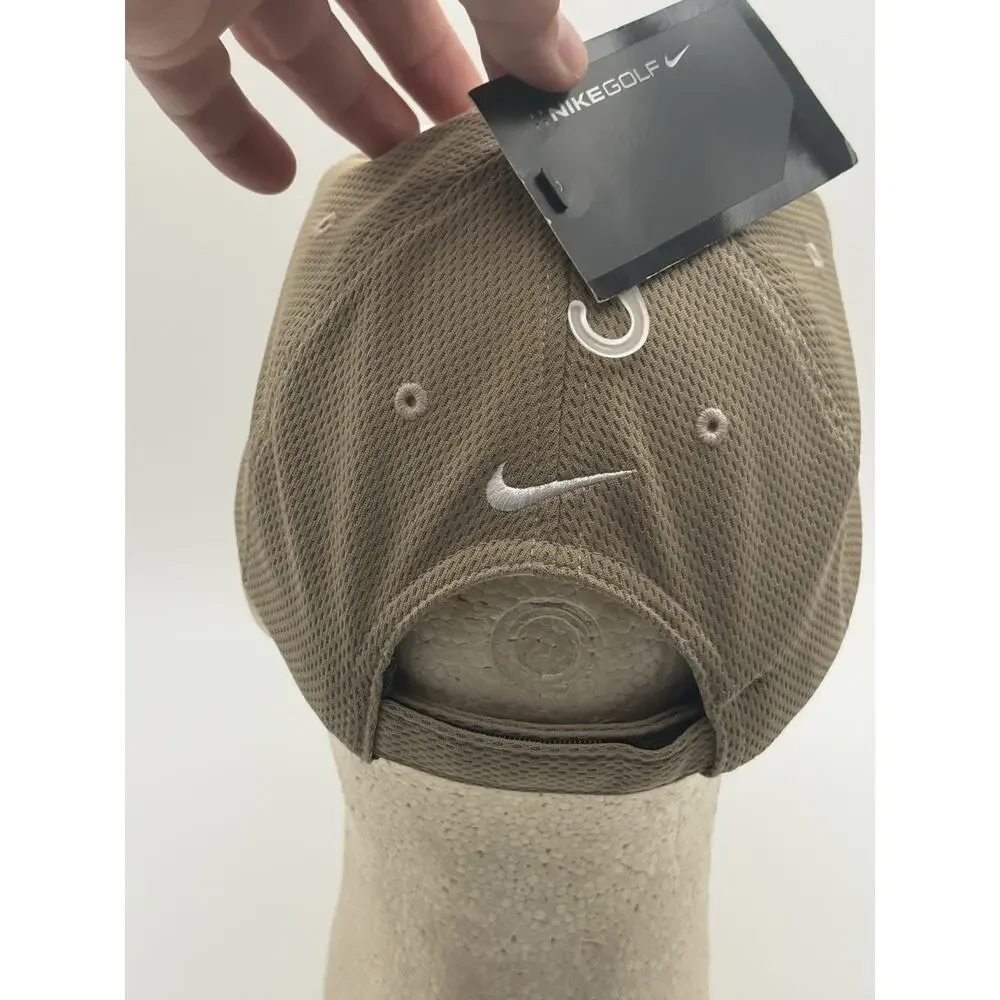 Nike Cap Hat 336056-101 Men's Adult Mesh Adjustable Golf Hat/Cap-White/Tan NWT